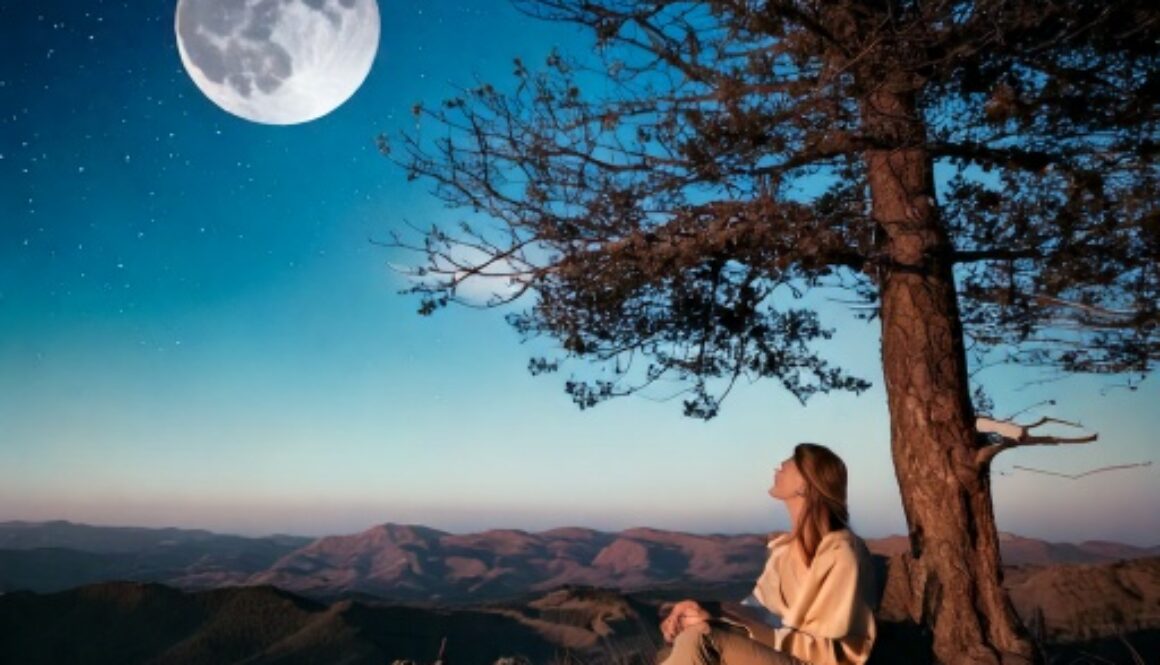 Kvinna blickar mot fullmåne2